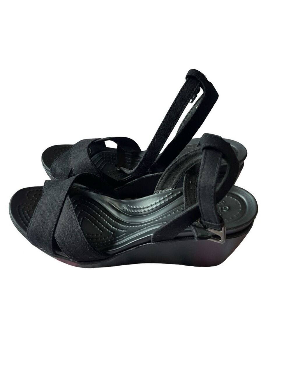 Crocs Womens Black Leigh II Cross Strap Strappy Ankle Wedge Sandals Size 9 - Picture 6 of 10